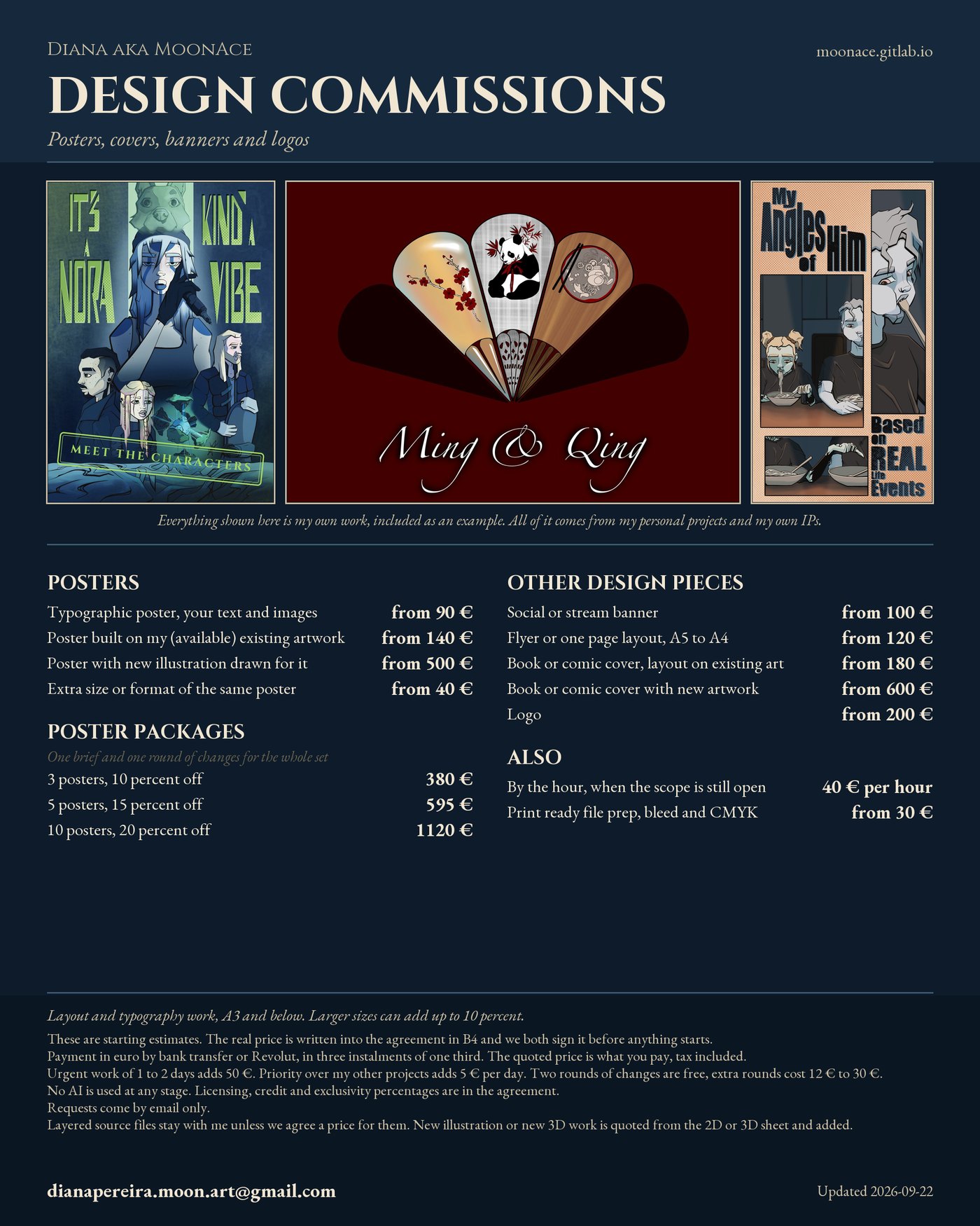 Price sheet for poster design, covers, banners, logos and poster packages